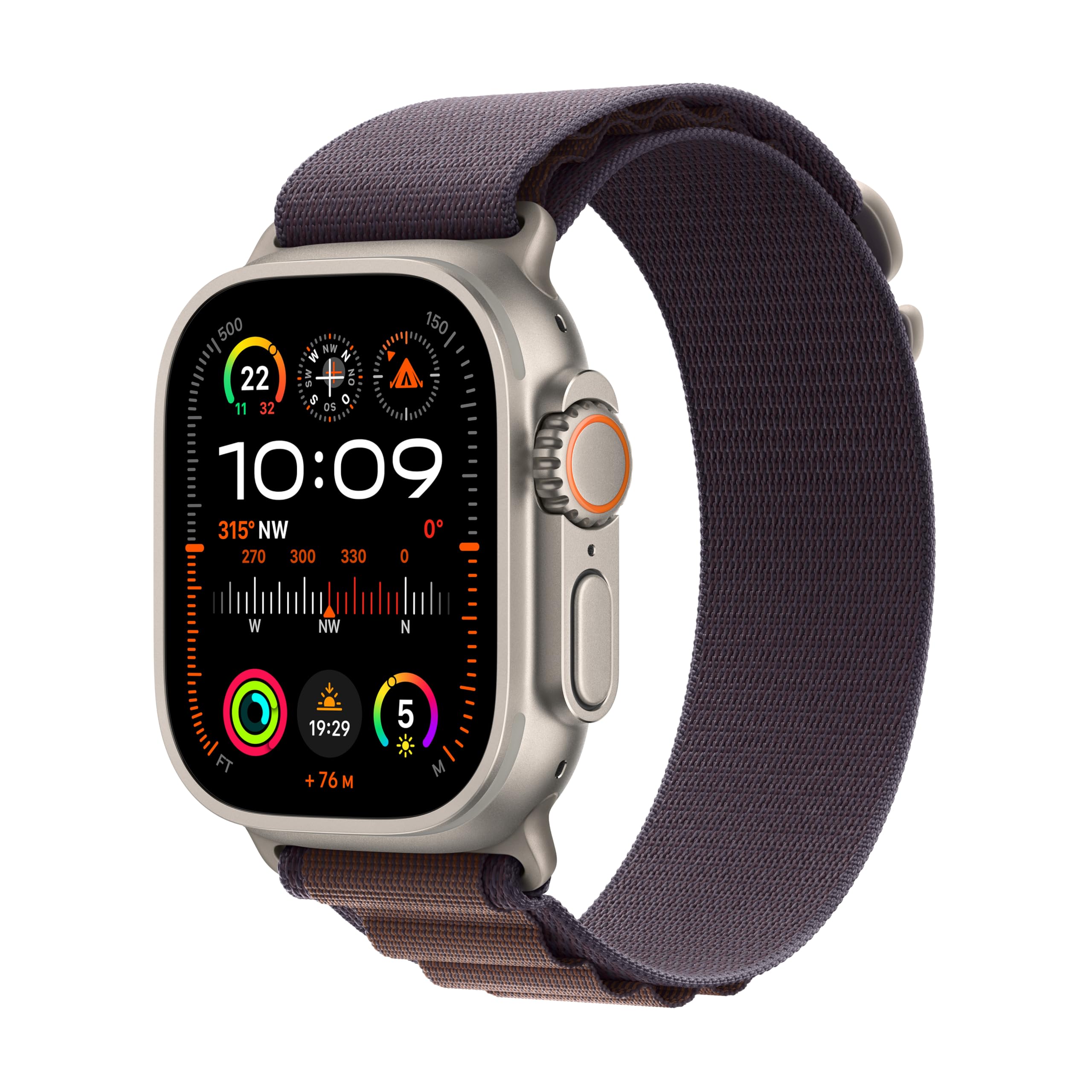 Apple Watch Ultra 2 (GPS + Cellular, 49 mm) Smartwatch mit robustem Titangehäuse und Alpine Loop Armband (Small) in Indigo. Fitnesstracker, präzises GPS, extra Lange Batterielaufzeit, CO₂ neutral