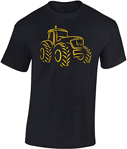 Traktor T-Shirt Männer | Trecker Tshirt Herren | Landwirt Arbeitskleidung | Bauer Shirt (Schwarz S Druck: Gelb)