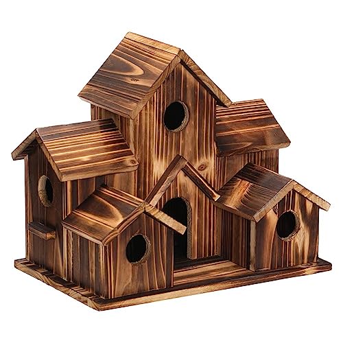 LAUGHERER Hängendes Vogelhaus aus Holz für den Außenbereich, 6 Löcher, Vogelhaus, Innenhof, Hinterhof-Dekorationen