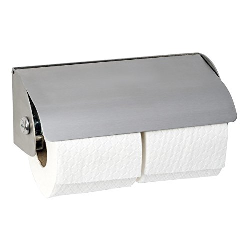 Enov AH066-02 Doppel-Toilettenpapierhalter aus Edelstahl mit Klappe, 100 mm H x 265 mm B