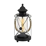 EGLO Tischlampe Bradford, 1 flammige Vintage Tischleuchte, Laterne, Nachttischlampe aus Stahl, Farbe: Schwarz, Glas: klar, Fassung: E27, inkl. Schalter