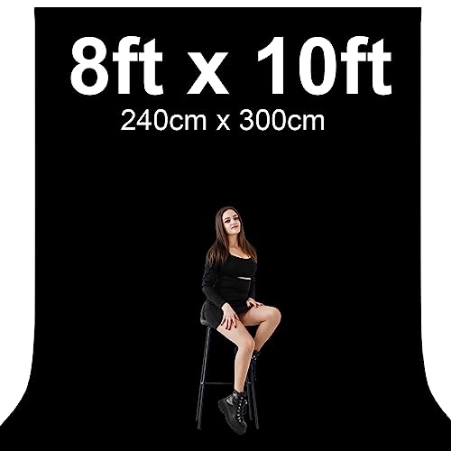 EMART Fotohintergrund, hochdichtes Polyestergewebe, schwarzer Hintergrund mit 4 Federklemmen für Videostudios, Portraits, Partys, 2,4 x 3,4 m