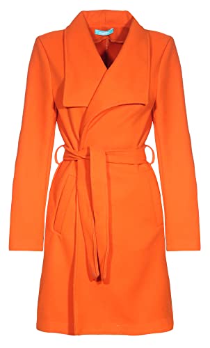 malito – Damen Trenchcoat einfarbig mit Gürtel & Taschen – klassischer Mantel für Herbst & Winter – schicker Übergangsmantel 15142 (Orange | Größe L)