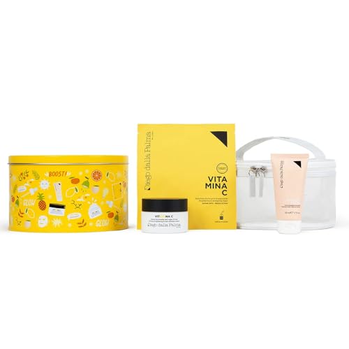 Diego Dalla Palma Geschenkbox für Damen, Vitamin C, Reinigungsmittel-Set, Make-up-Entferner, Anti-Falten-Creme, Aufhellungsmaske mit Kulturbeutel