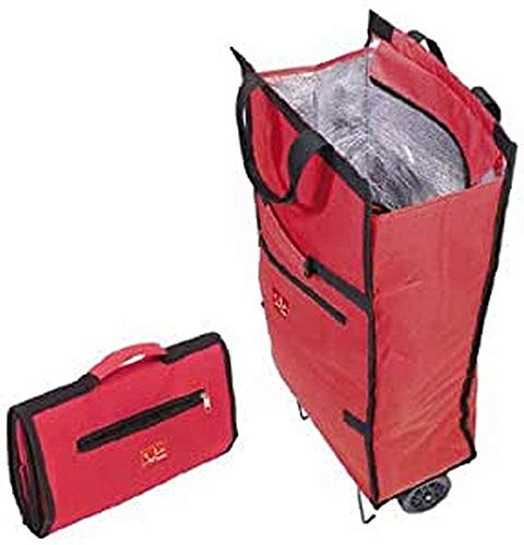 Jata 992 Trolley-Tasche mit Tragegriff und faltbaren Rädern, extra stark, Polyester und Aluminiumfolie, Rot, 35,5 x 17 x 50 cm