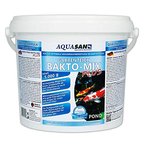 AQUASAN Gartenteich BAKTO-Mix Plus (GRATIS Lieferung in DE - Wasseraufbereitendes Pflegeprodukt - Leistungsstarke Mikroorganismen, hochwertige Mineralien für kristallklares Teichwasser), Inhalt:5 kg