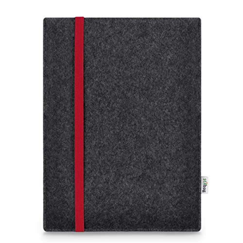 Stilbag Hülle für Huawei MediaPad T5 10 | Etui Case aus Merino Wollfilz | Modell Leon in anthrazit/rot | Tablet Schutz-Hülle Made in Germany