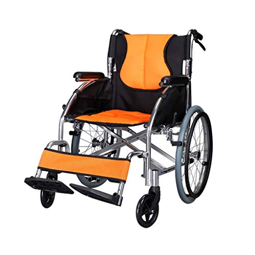 AOLI Aluminiumlegierung Rollstuhl, Leichtklapp Transport Stuhl, Ultralight Travel Rollstuhl, Startseite älterer Rollstuhl, Geeignet für Menschen mit Behinderungen, orange,Orange1