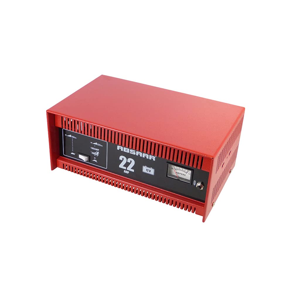 Absaar 635622 77917 Batterieladegerät Auto Ladegerät 22A 12V mit Starthilfefunktion, für 30 Ah - 225 Ah Batterien, rot/schwarz