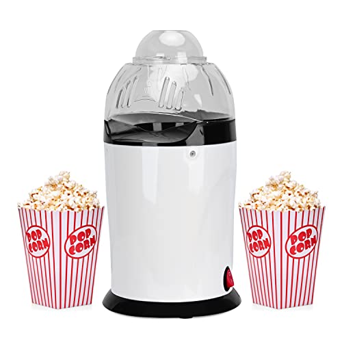 Podazz Elektrische Popcornmaschine - 1200 Watt kann köstliches Popcorn in 3 Minuten herstellen, mit einem 60 g Messlöffel und einem abnehmbaren Deckel, Haushalt (weiß)