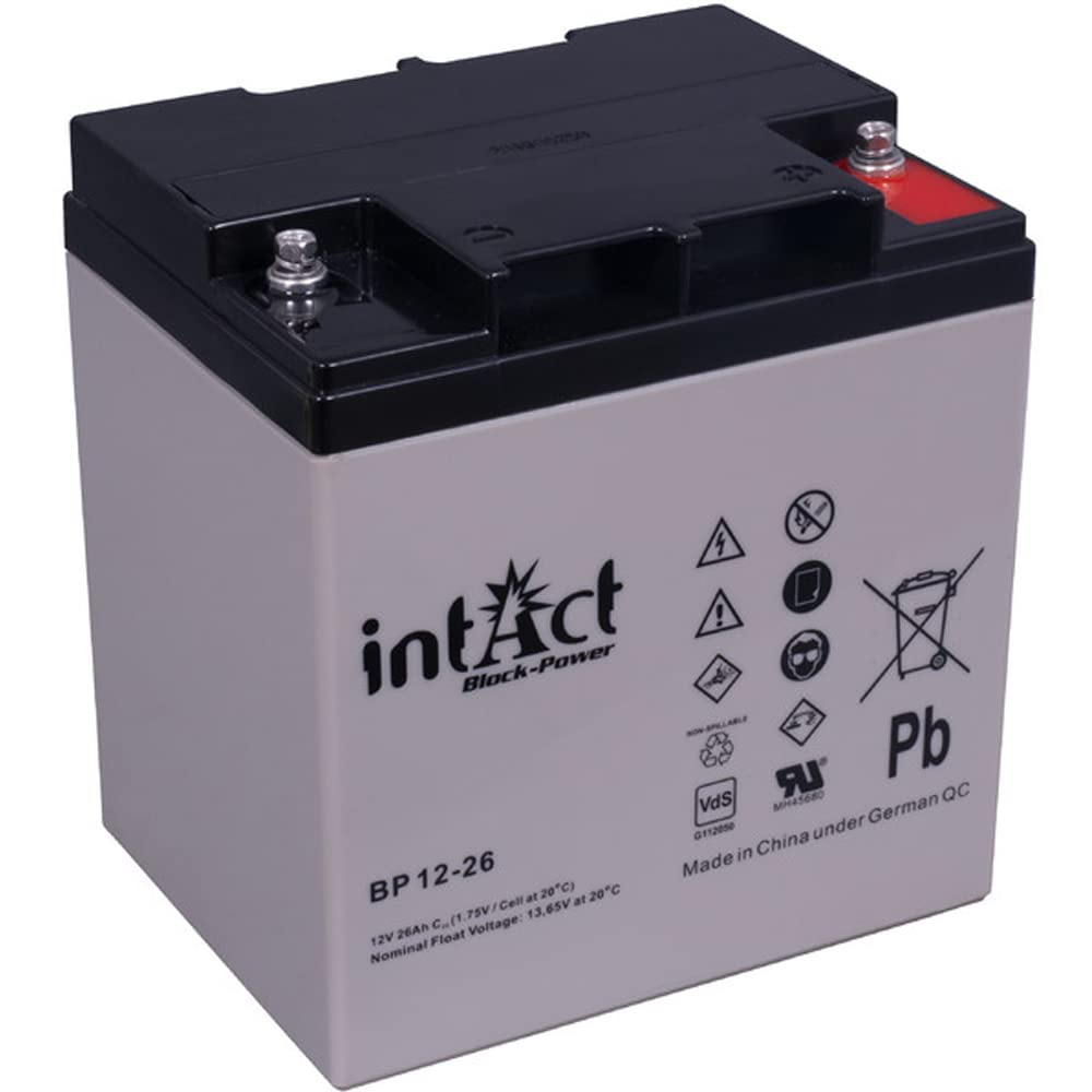 intAct Block-Power BP12-26, 12V 26 Ah, Hochwertige und zuverlässige Versorgungsbatterie, Wartungsfreie AGM-Batterie