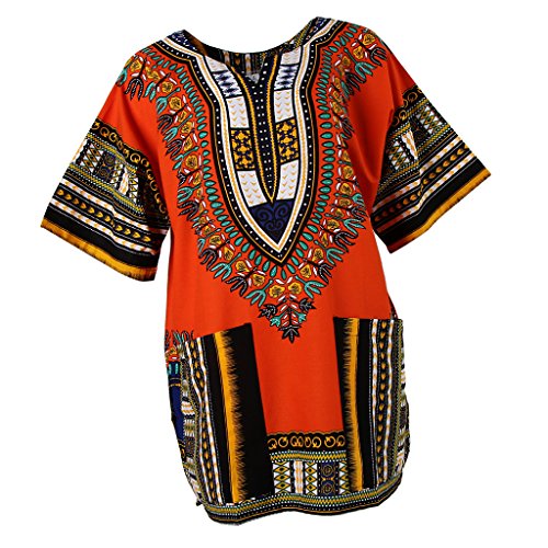 Sharplace Damen Kurzarm Sommer Traditionelle Afrikanische Kleider Afrika Style Minikleid Dashiki Cocktailkleid - Orange, wie beschrieben