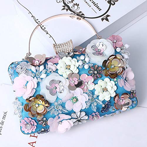 Handgemachte Blumen-Abendtasche Frauen Mode Luxus Party Handtaschen Hochzeitstasche Blumenbeutel Geldbörsen und Handtaschen Clutch, blau, Small