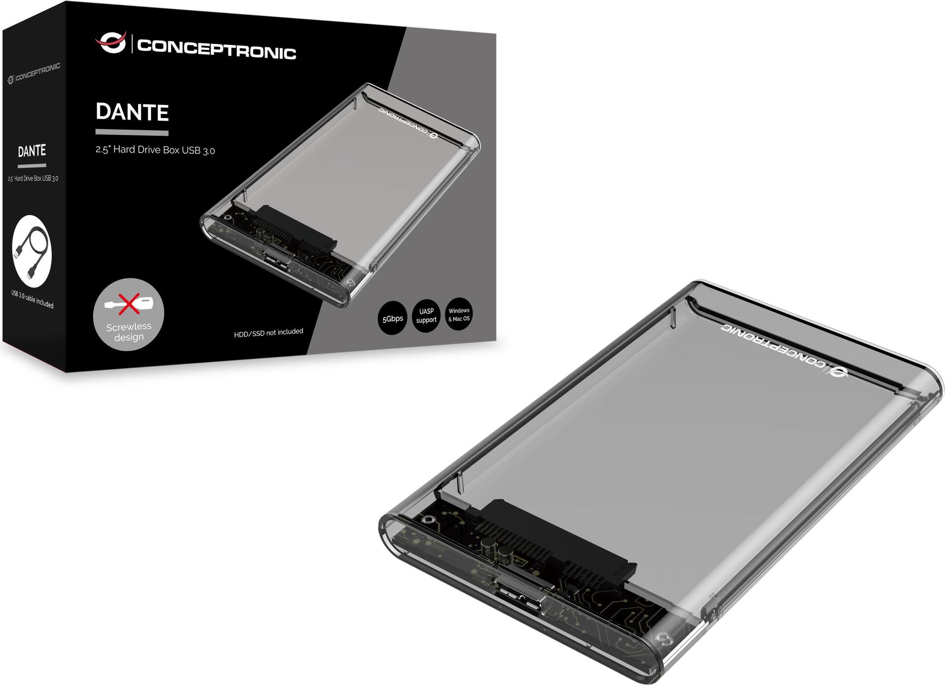 Conceptronic DANTE - Speichergehäuse - 2.5 (6.4 cm) - SATA - USB 3.2 (Gen 1) - durchsichtig
