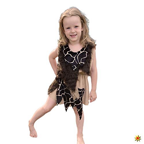 Kinderkostüm Steinzeit Mädchen Gr. 104 Kleid braun Neandertaler Urmensch Karneval