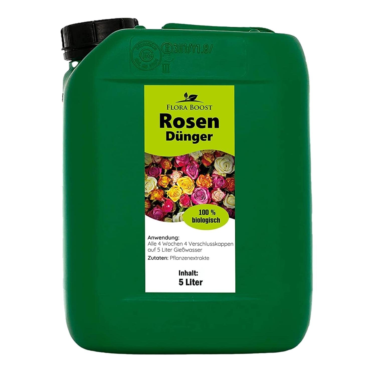 Konfitee Rosen Dünger Flora Boost 5000ml I Für bis zu 1000L Gießwasser I Langzeitdünger für alle Arten von Rosen geeignet I Flüssiger Blatt- & Wurzeldünger I 100% natürlicher Pflanzendünger