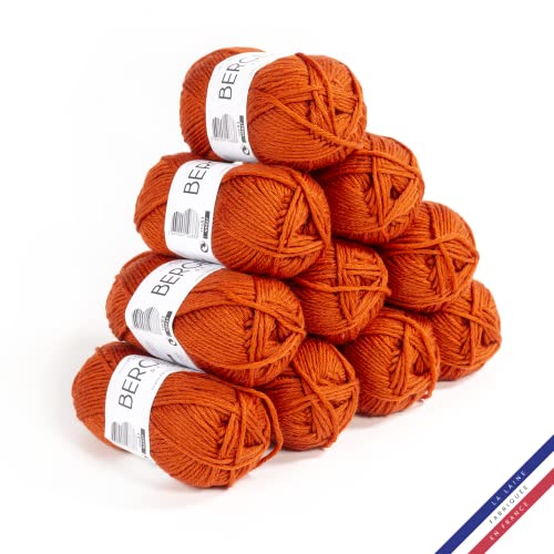 Bergère de France - IMAGE, Wolle set zum stricken und häkeln (10 x 50 g) 50% Merinowolle - 5,5 mm - dickes und weiches Garn, ideal zum Verdrehen - Orange (TOSCANE)