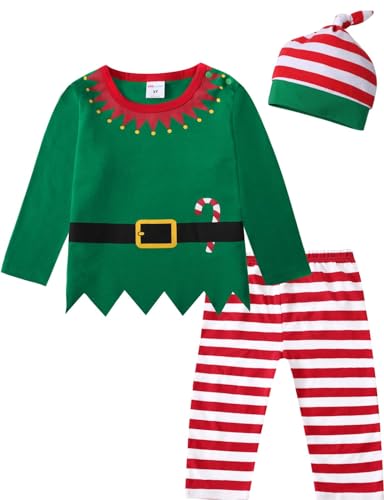 MOMBEBE COSLAND Baby Jungen Elf Kostüm Weihnachten Pyjamas Set (6-12 Monate, Grün)