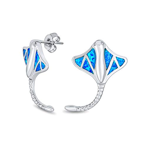 Nautisch Blaue Inlay Erstellt Opal Große Stingray Ohrstecker Für Frauen 925 Sterling Silber Oktober Geburtsstein
