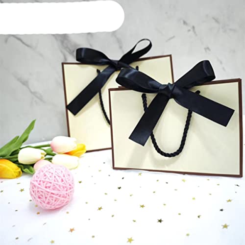Hübsche rosa Geschenktüte, Geschenkbox, Pyjama, Buch, schwarzer Griff, mit Schleife, Papierbox, Kraftverpackung, beige, brauner Rand, 10 Stück, 23 x 18 x 10 cm