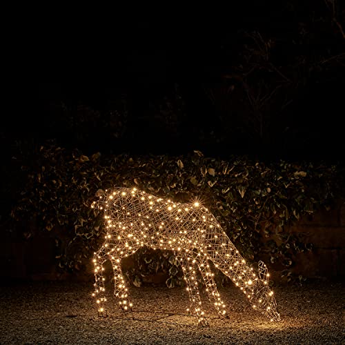 Lights4fun 3-in-1 Studley LED Rattan Rentier Reh Figur 1m Timer Weihnachtsbeleuchtung Außen und Innen