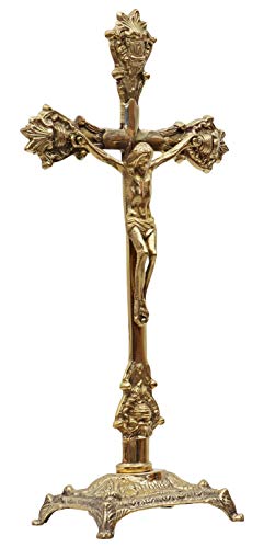 aubaho Kruzifix Altarkreuz Kreuz Kirche Standkreuz Messing Antik-Stil 39cm