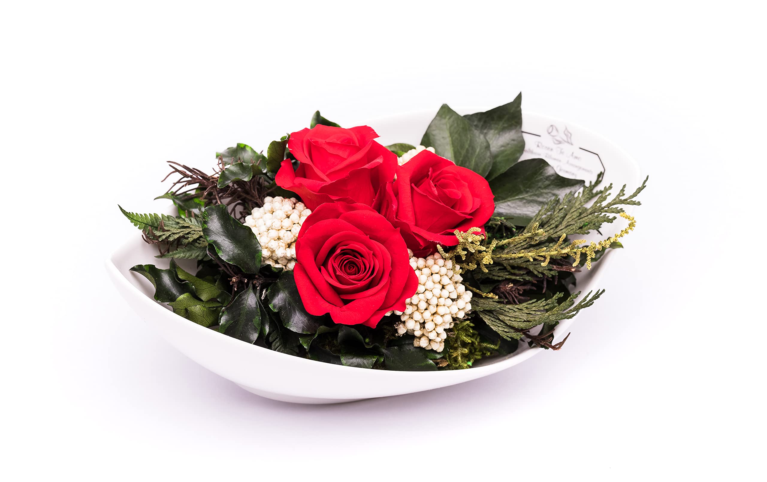 Rosen-Te-Amo | Muttertag Infinity Rosen | konservierte ewige Rosen rot | duftend | handgefertigter Blumenstrauß | echte Deko-Foliage | Porzellan Vase | Geburtstagsgeschenk Frauen Mama Freundin Oma