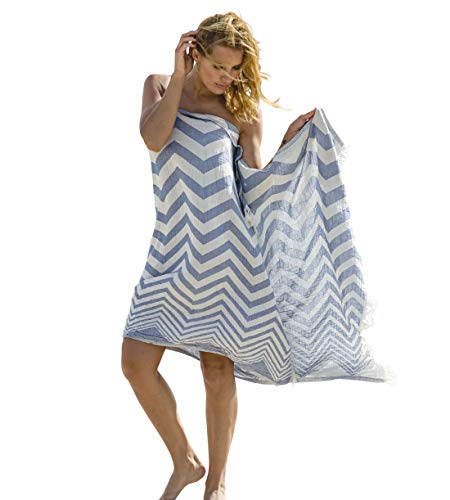 Carenesse Hamamtuch Zickzack blau, Edles und Hochwertiges Doubleface Hamam Tuch, 100% Baumwolle, 90 x 175 cm, Strandtuch, Saunatuch, Schultertuch, Schal, Pareo, Stola