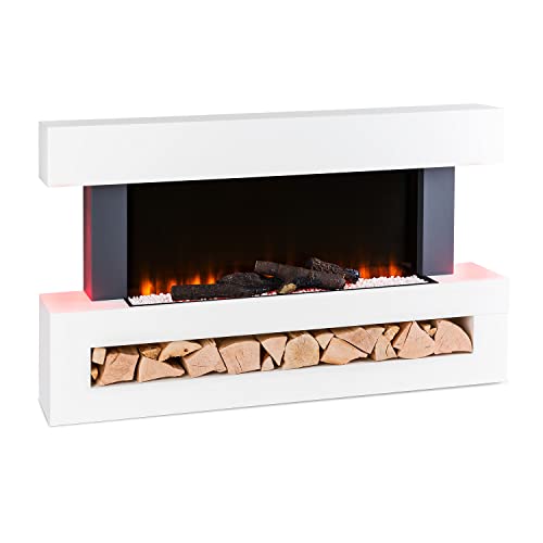 Klarstein Studio Light & Fire Elektrokamin - Kamin elektrisch mit 1000/2000W Leistung, Elektro Kamin mit LED-Flammen, Timer, Thermostat, MDF-Gehäuse, Fernbedienung, Light & Fire 3 Smart, weiß