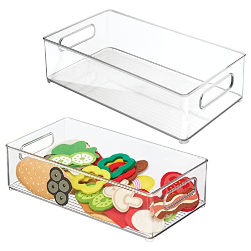 mDesign Ablagebox mit integrierten Griffen – breite Aufbewahrungsbox mit ansprechendem Design – ideal zur Kosmetikaufbewahrung im Bad – 2er-Set – durchsichtig