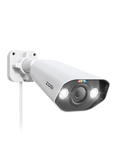 ZOSI 5MP PoE IP Überwachungskamera Aussen, AI Personen-/Fahrzeugerkennung, Spotlight Alarm, Zwei-Wege-Audio, Farbnachtsicht, Micro SD Kartensteckplatz, C182