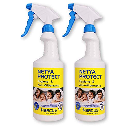 NETYA PROTECT 2x 750 ml (7373) - Hygienespray Anti-Milbenspray Hausstaubmilben-Spray Matratzenspray Bettdecken Kissen Polstermöbel Teppich Gardinen Kuscheltieren - ABACUS