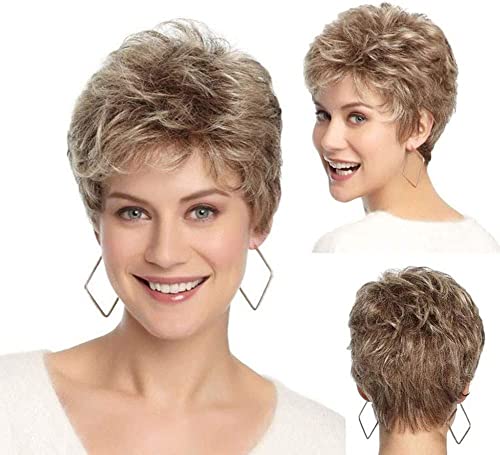 Fashion Kurze Perücken für Weiße Damen Pixie Cut Perücke Pflegeleichte Echthaar-Mischperücken für Weiße Damen Charming Echthaar-Perücke für Frauen, kurzes Blondes Haar