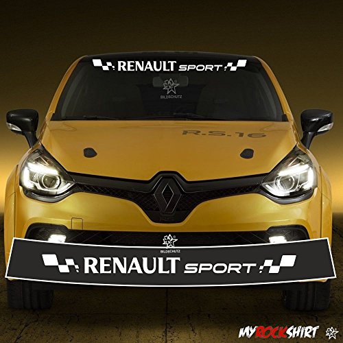 myrockshirt Motorsport Aufkleber Renault Sport + Blendstreifen 130cm,Keil,Sonnenschutz Rennfahne Clio Sport Rennstreifen +