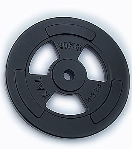 Yate Sport Hantelscheiben Guss 5kg 10kg 20kg aus Gusseisen Bohrung 30,5mm mit Eingriffen und Tri-Grip-Design extrem robust (1 x 20kg)