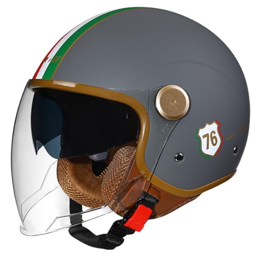 Retro-Motorradhelm mit offenem Gesicht und Jet-Helm, Vintage-3/4-Motorrad-Halbhelm, DOT/ECE-zugelassener Motorrad-Sturzhelm für Erwachsene und Frauen I,55~60CM