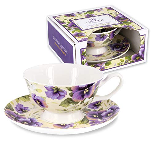 CARMANI - Schick Tee-Tasse und Untertasse mit 'Stiefmütterchen' 200ml