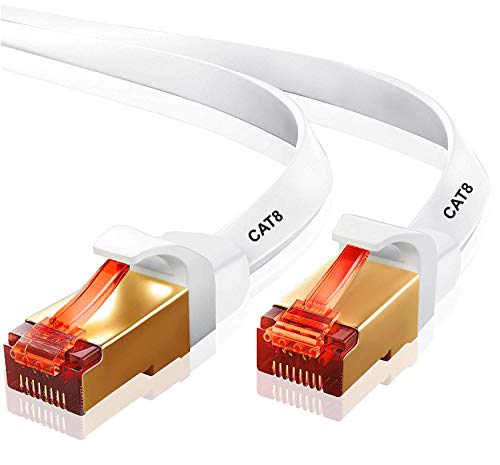 IBRA CAT8-Ethernet-Gigabit-LAN-Netzwerkkabel (RJ45), SSTP, 40 Gbit/s, 2000 MHz, flach, Weiß, 10 m