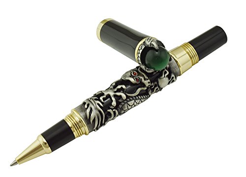 Jinhao Rollerball Pen, mit chinesischen Ming Dynasty Kaiser-Drache, Kugelschreiber, mit Rolle, Grün, Jade-Tasche, mit Unterschrift und Kalligraphie-Stifte