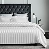 Damier Satin Bettwäsche 135x200 Weiß Gestreift Bettbezug Set 4 teilig mit Reißverschluss und 2 Kissenbezug 80 x 80 cm