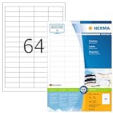 HERMA 4271 Universal Etiketten, 100 Blatt, 48,3 x 16,9 mm, 64 pro A4 Bogen, 6400 Stück, selbstklebend, bedruckbar, matt, blanko Papier Klebeetiketten Aufkleber, weiß
