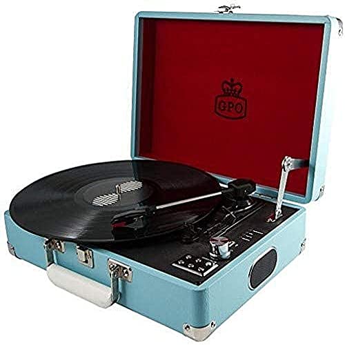 GPO ATTACHE Plattenspieler im Aktenkoffer-Stil mit Vinyl Plattenspieler und eingebauten Lautsprechern, Himmelblau