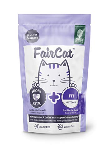 Green Petfood FairCat Fit (16 x 85g), getreidefreies Katzenfutter für Outdoor Katzen, Katzennassfutter für ausgewachsene und aktive Katzen, Katzenfutter mit Tierwohl-Hühnchen und Lachs, 16er Pack