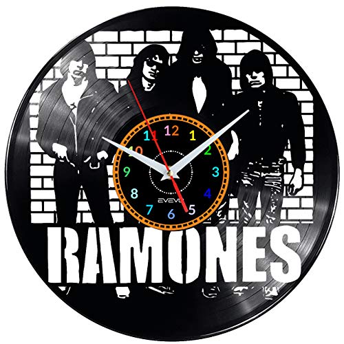 EVEVO Ramones Wanduhr Vinyl Schallplatte Retro-Uhr Handgefertigt Vintage-Geschenk Style Raum Home Dekorationen Tolles Geschenk Uhr Ramones