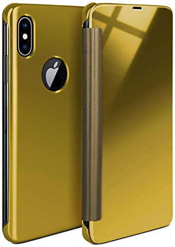 moex Dünne 360° Handyhülle passend für Apple iPhone X/iPhone XS | Transparent bei eingeschaltetem Display - in Hochglanz Klavierlack Optik, Golden