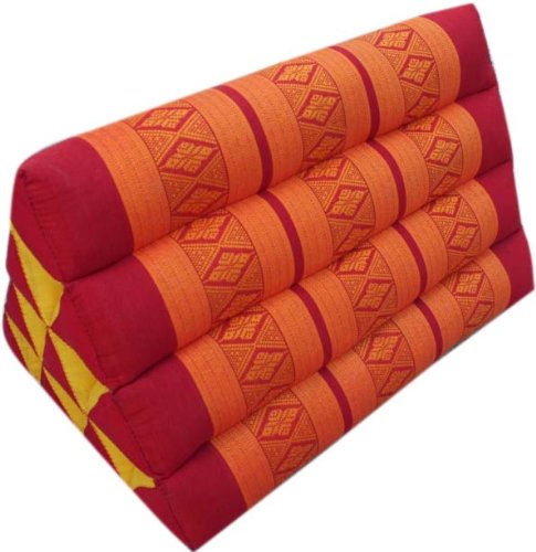 GURU SHOP Dreieck Thaikissen, Dreieckskissen, Kapok - Rot/orange, 30x30x50 cm, Asiatisches Sitzkissen, Liegematte, Thaimatte