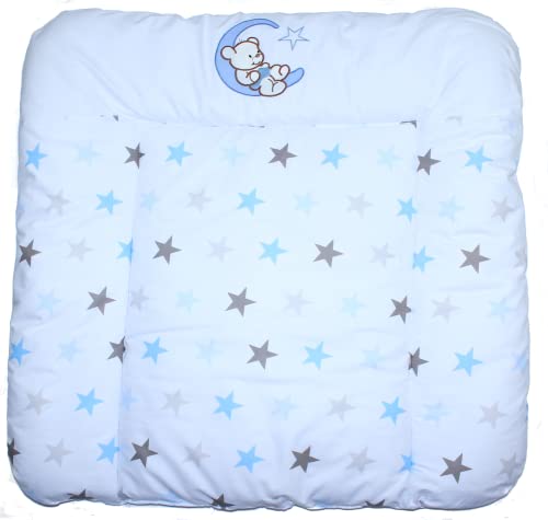 Wickelauflage mit Applikation - Bärchen Mond Star Blau - Wickeltischauflage Baby Auflage (70 x 85 cm)