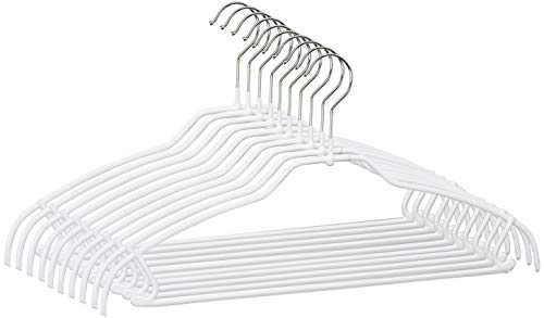 MAWA Kleiderbügel mit Steg, 10 Stück, platzsparende Universalkleiderbügel für Oberteile, Hosen und Röcke, 360° drehbar, hochwertige Antirutsch-Beschichtung, 42 cm, Weiß