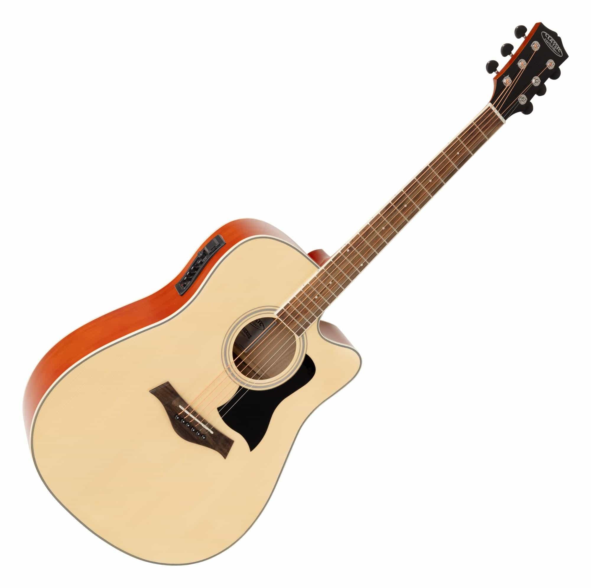 Classic Cantabile WS-20 NTEQ Dreadnought Westerngitarre - Akustikgitarre mit Stahlsaiten - Gitarre mit Tonabnehmer und 3-Band Equalizer - Geschlossene und Gummierte Chrom-Mechaniken - Natur