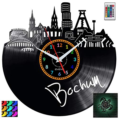 EVEVO Bochum Wanduhr RGB LED Pilot Wanduhr Vinyl Schallplatte Retro-Uhr Handgefertigt Vintage-Geschenk Style Raum Home Dekorationen Tolles Geschenk Uhr